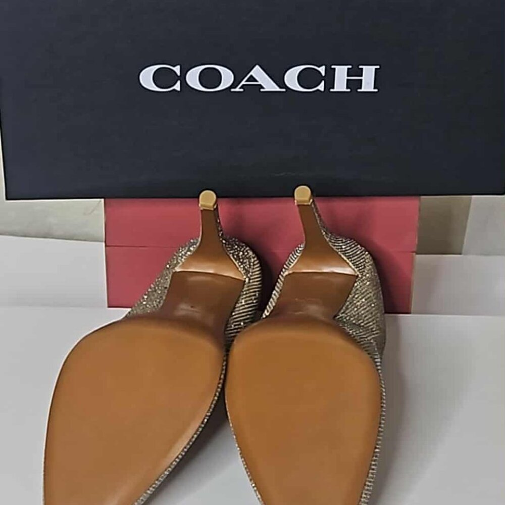 New in Box COACH Addie Metallic Gold Heels - Picture 4 of 5
